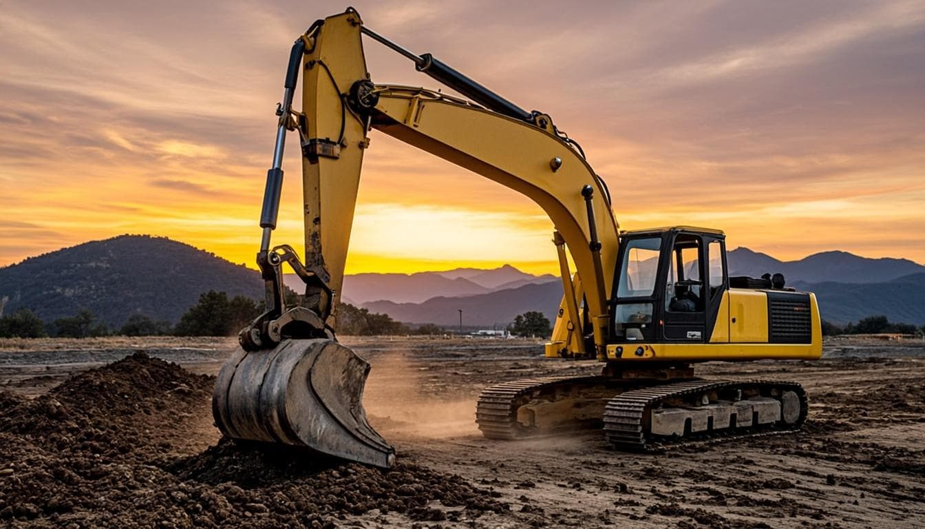 Excavadora amarilla trabajando en obra en Colombia