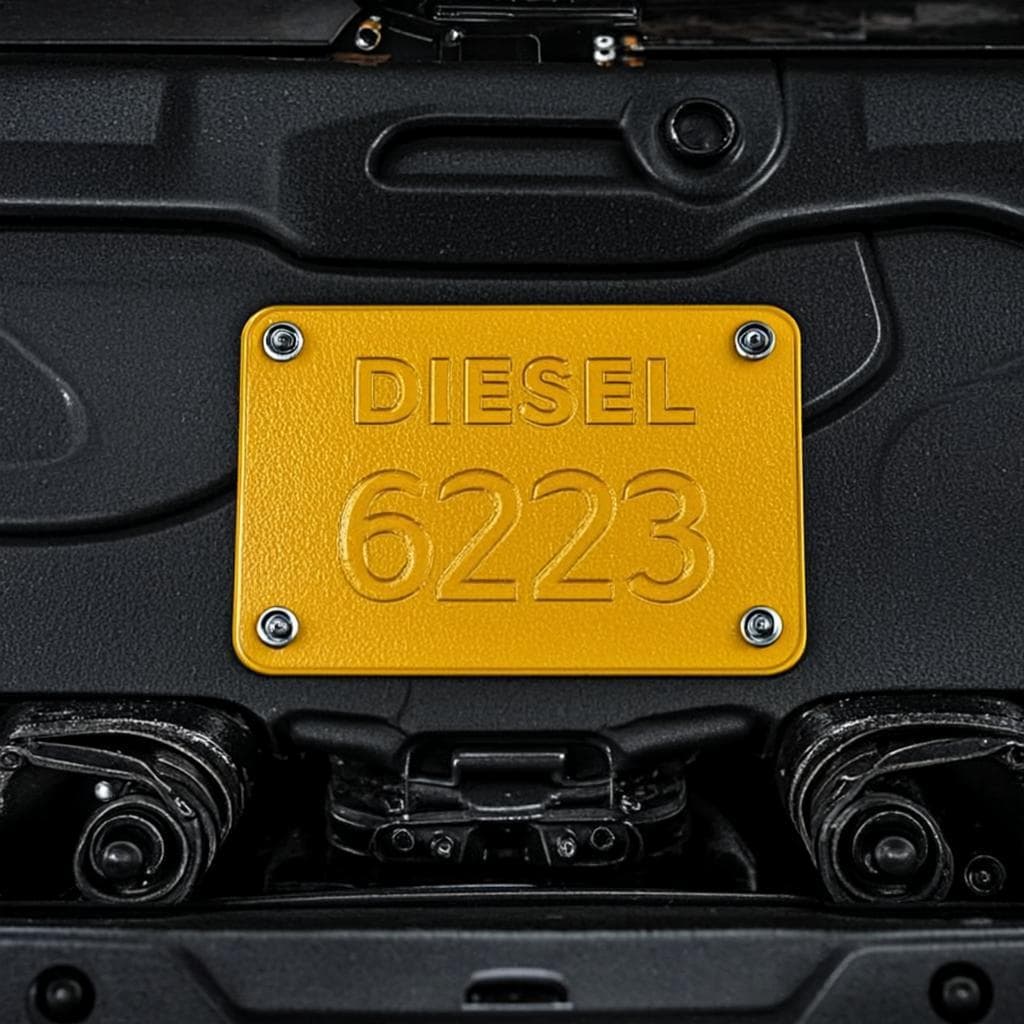Plaqueta metálica de identificación de un motor diésel